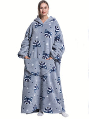 Women's Plus Size Raccoon Pattern Flannel Hoodie Nightgown