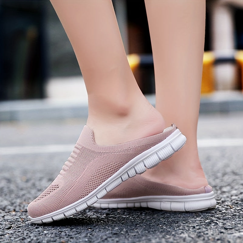 Women's Knit Flat Mules Comfy Solid Closed Toe Non Slip Slides Shoes