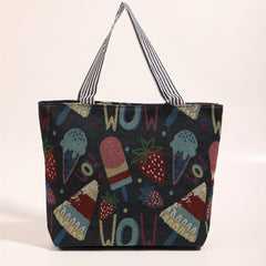 Vintage Cartoon Print Tote Bag Canvas Shoulder Handbag Women's Satchel Purse