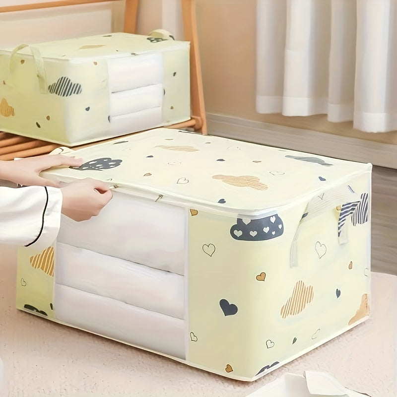 Large Cartoon Print Bedding Storage Bag with Zipper & Handle
