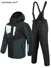 Men's Thermal Ski Jacket & Bib Pants Set for Outdoor Climbing Skiing
