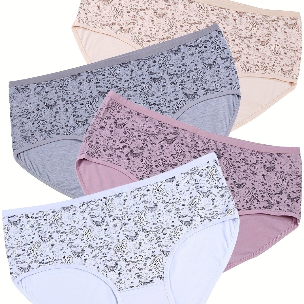 4 Pack Plus Size Boho Underwear Set Women's Paisley Print Soft Panty Set