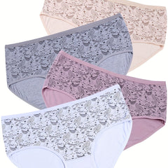 4 Pack Plus Size Boho Underwear Set Women's Paisley Print Soft Panty Set