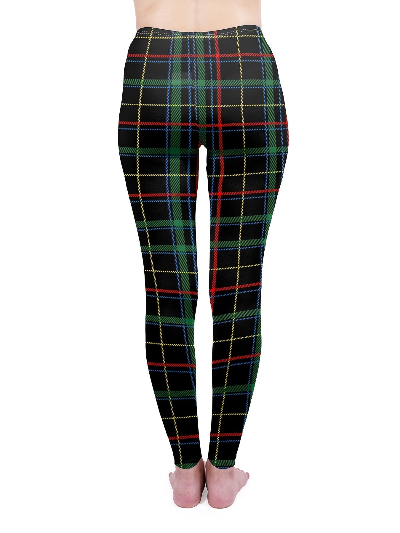 Plaid Print Stretchy Long Leggings High Waist Comfy Women's Clothing