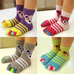 Kids' Bear Five Toes Short Cotton Sports Socks