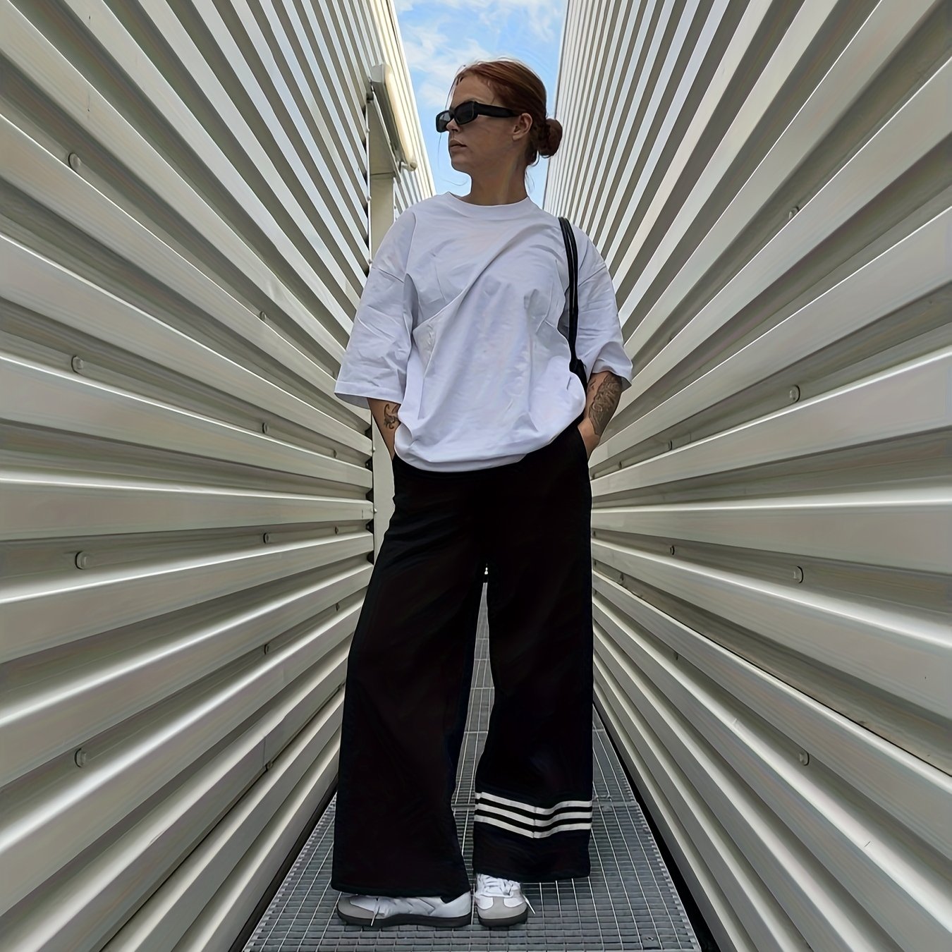  Wide Leg Stripe Print Pants with Pockets