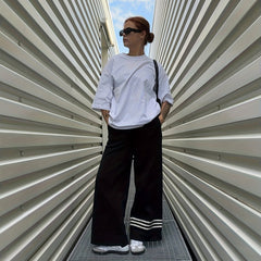  Wide Leg Stripe Print Pants with Pockets