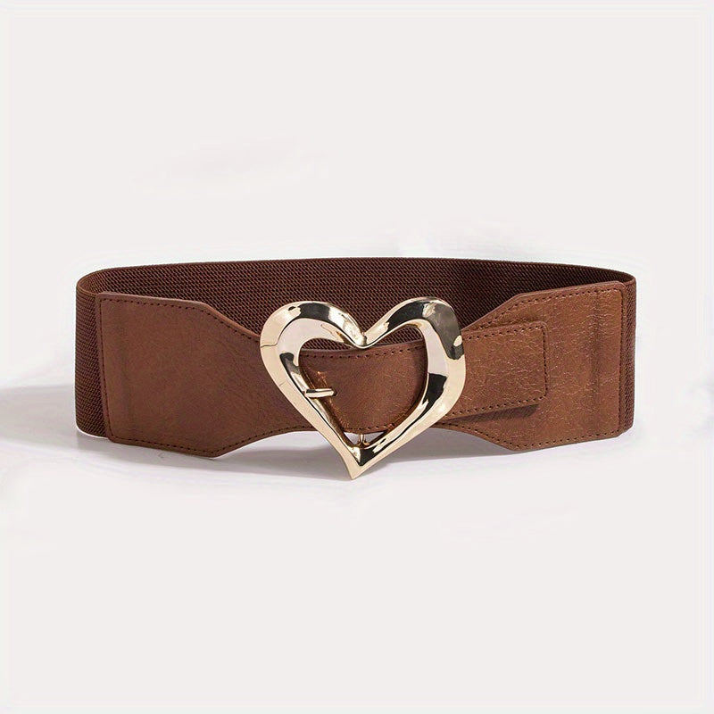 Heart Buckle Elastic Wide Belt Solid Waistband Women Decorative Girdle