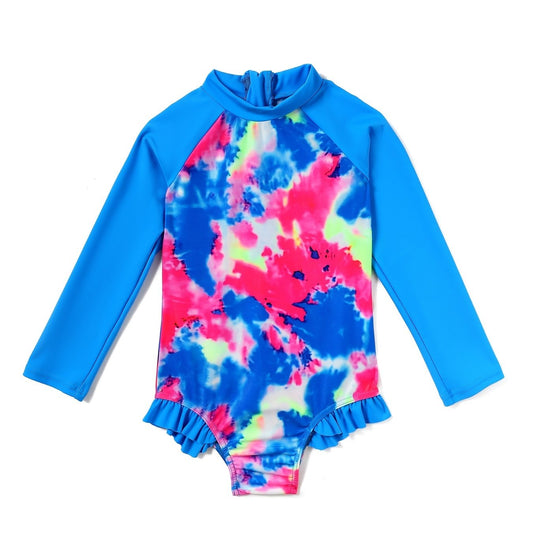 Girls Tie Dye Long Sleeve Swimwear One Piece