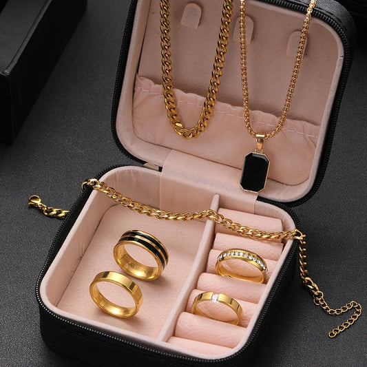 Men's 7-Piece Casual Style Jewelry Set with Synthetic Zirconia