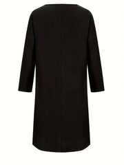  Solid Long Sleeve Round Neck Dress With Pockets