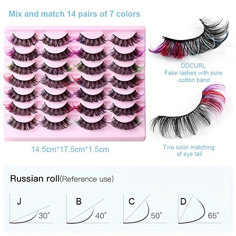 Colorful Layered Faux Mink False Eyelashes - 14 Pairs