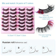Colorful Layered Faux Mink False Eyelashes - 14 Pairs