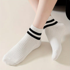 10 Pairs Striped Print Sports Short Socks Women's Stockings