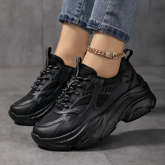 Women's Lace up Chunky Sneakers High Elastic Height Increased Running Shoes