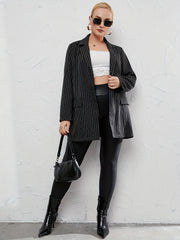  Stripe Print Long Sleeve Blazer