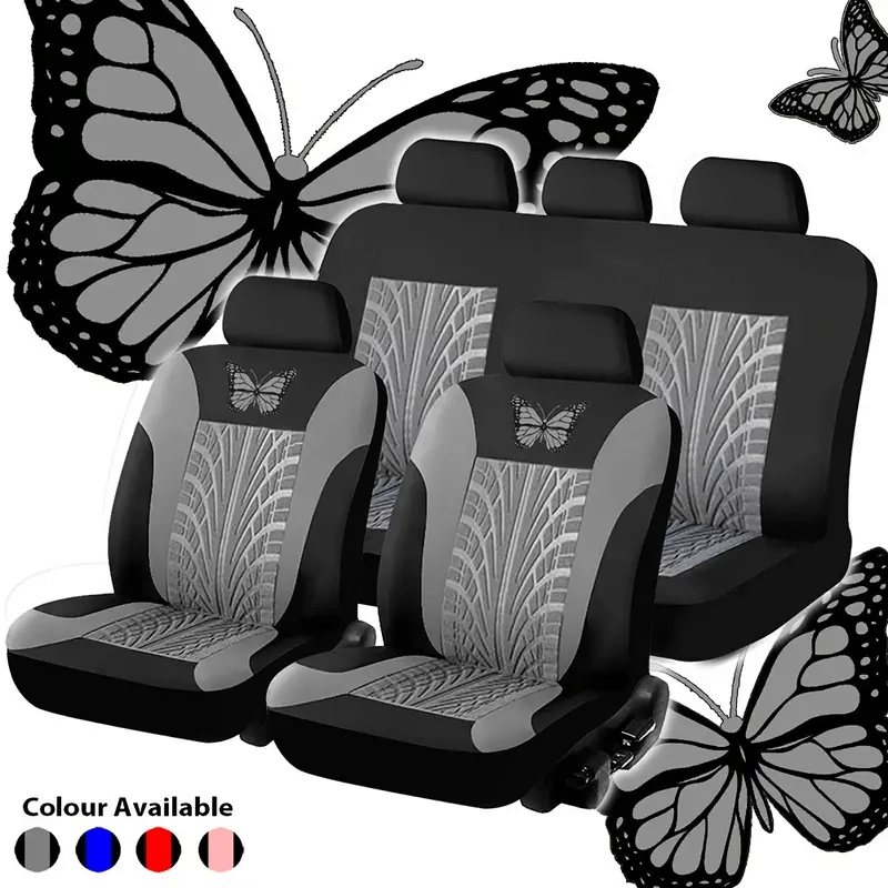 Red Butterfly Embroidery Car Seat Cover Set - Protects Seats From Stains
