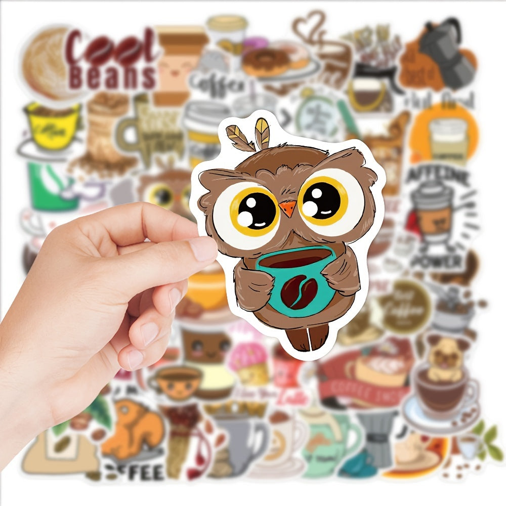 50 Cute Coffee Stickers Waterproof & Self Adhesive