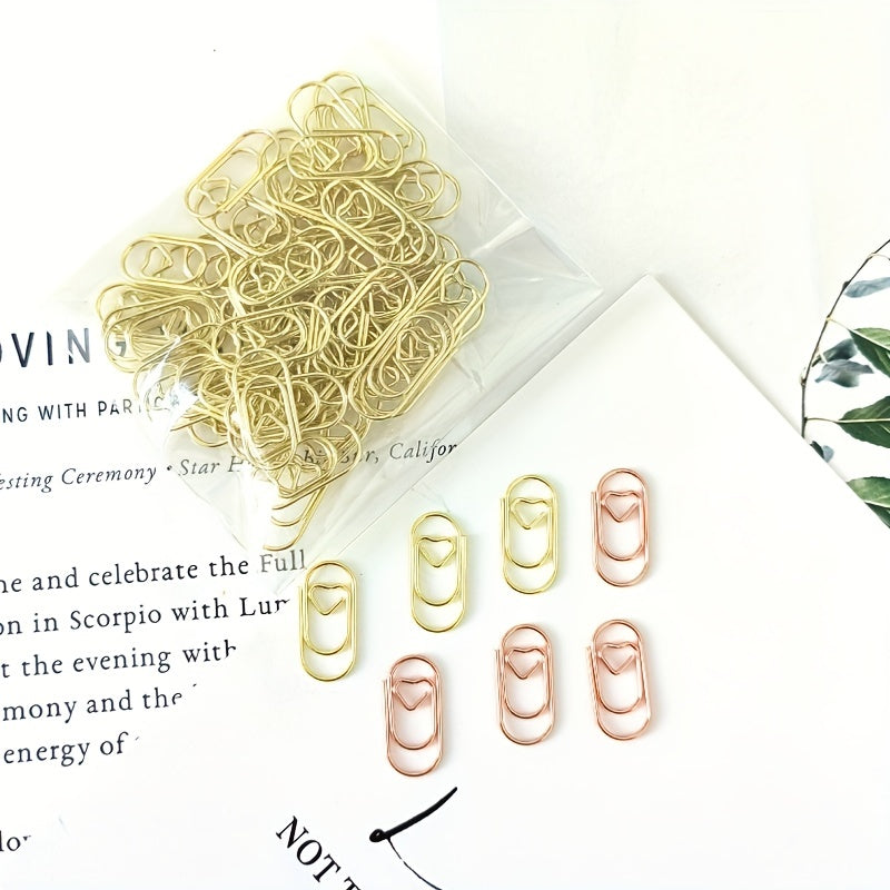 30pcs Mini Heart Paper Clips Colorful Metal Clips Twisted Needles Golden Clips