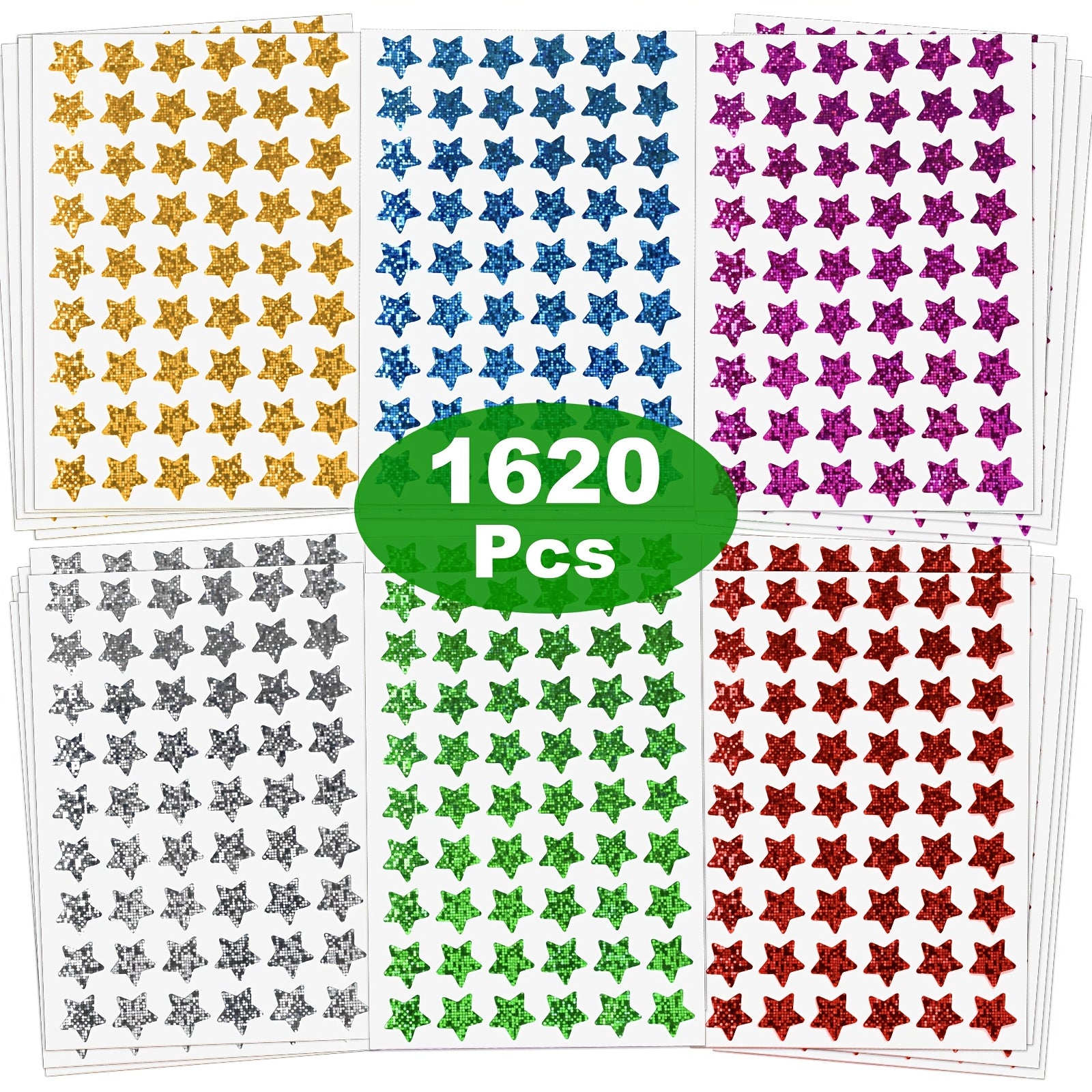 Holographic Star Stickers Self Adhesive Paper Decals 6 Colors 1 Diameter
