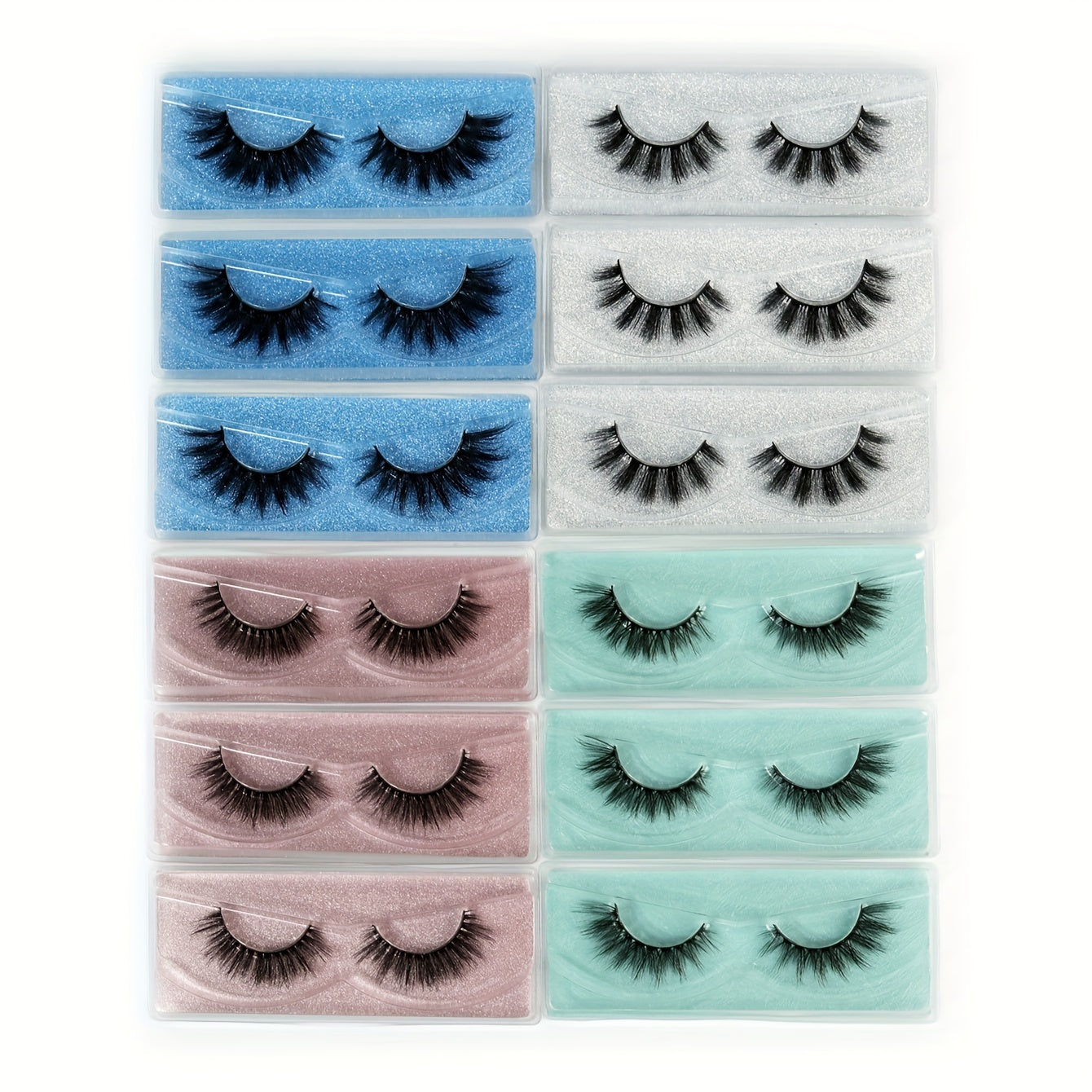 12 Pairs False Eyelashes 4 Styles Thick Curling Fluffy Wispy Cluster Cat Eye