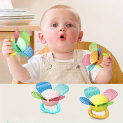Silicone Hand Crank Bell Flower Toy for Babies Teething Sensory