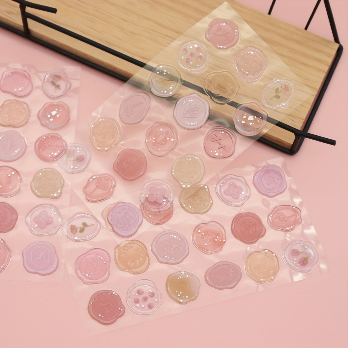 18pcs DIY Pink Flower Plant Seal Stickers