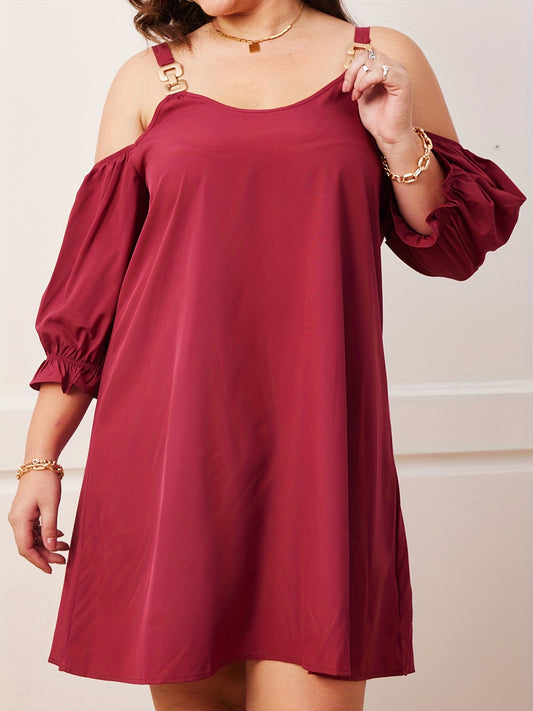  Cold Shoulder Puff Sleeve Dress