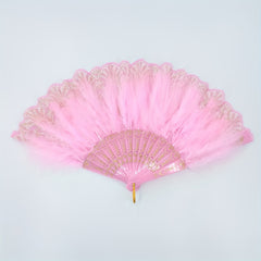 Pink Plush Folding Fan Dance Performance Photography Props
