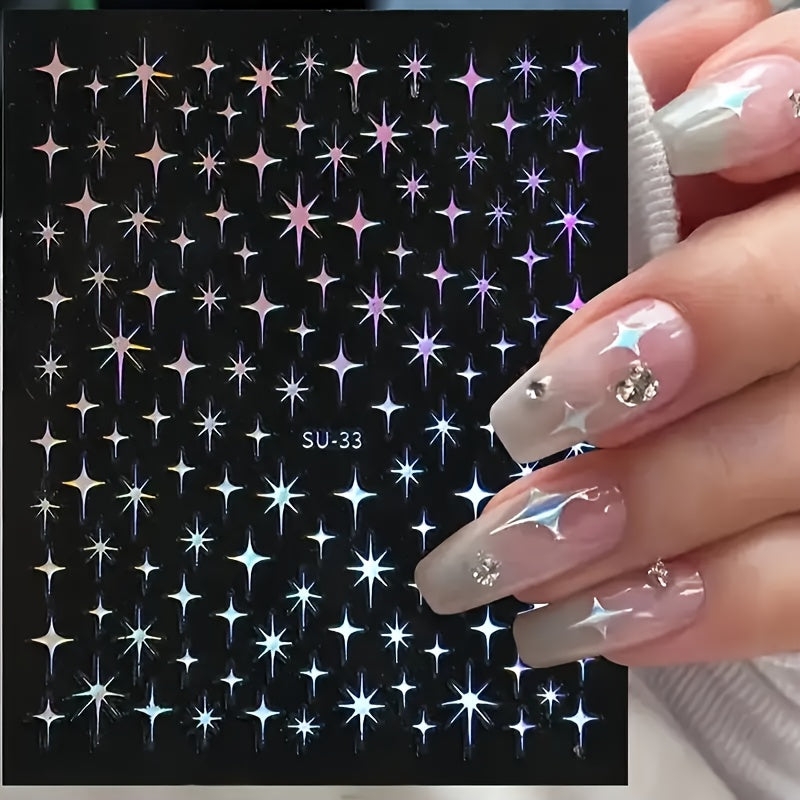 Geometric Star Nail Stickers 3D Self Adhesive Polypropylene Nail Art Space Theme