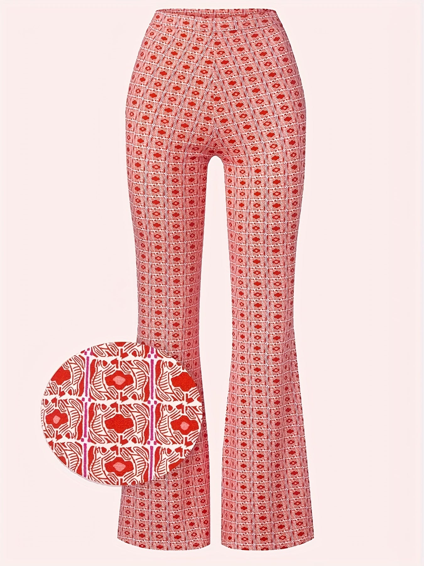 Floral Print Stretch Flared Leg Trousers
