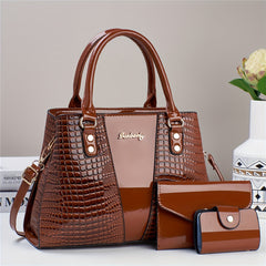 Crocodile Embossed 3pcs Handbag Set: Tote, Crossbody Bag & Card Holder