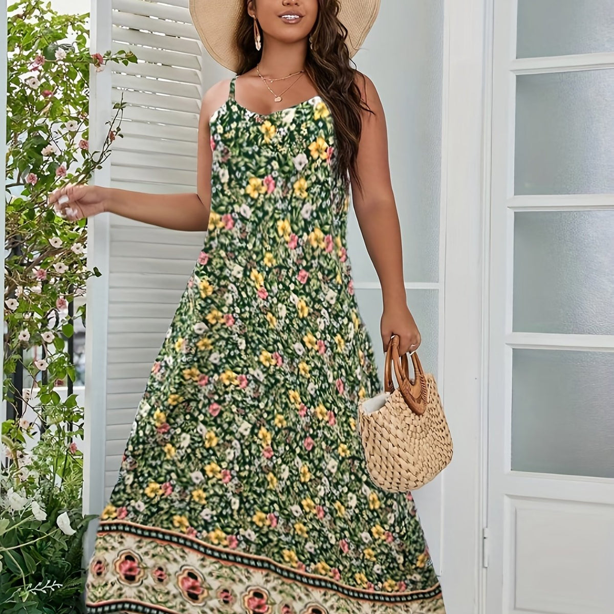  Floral Print Maxi Cami Dress