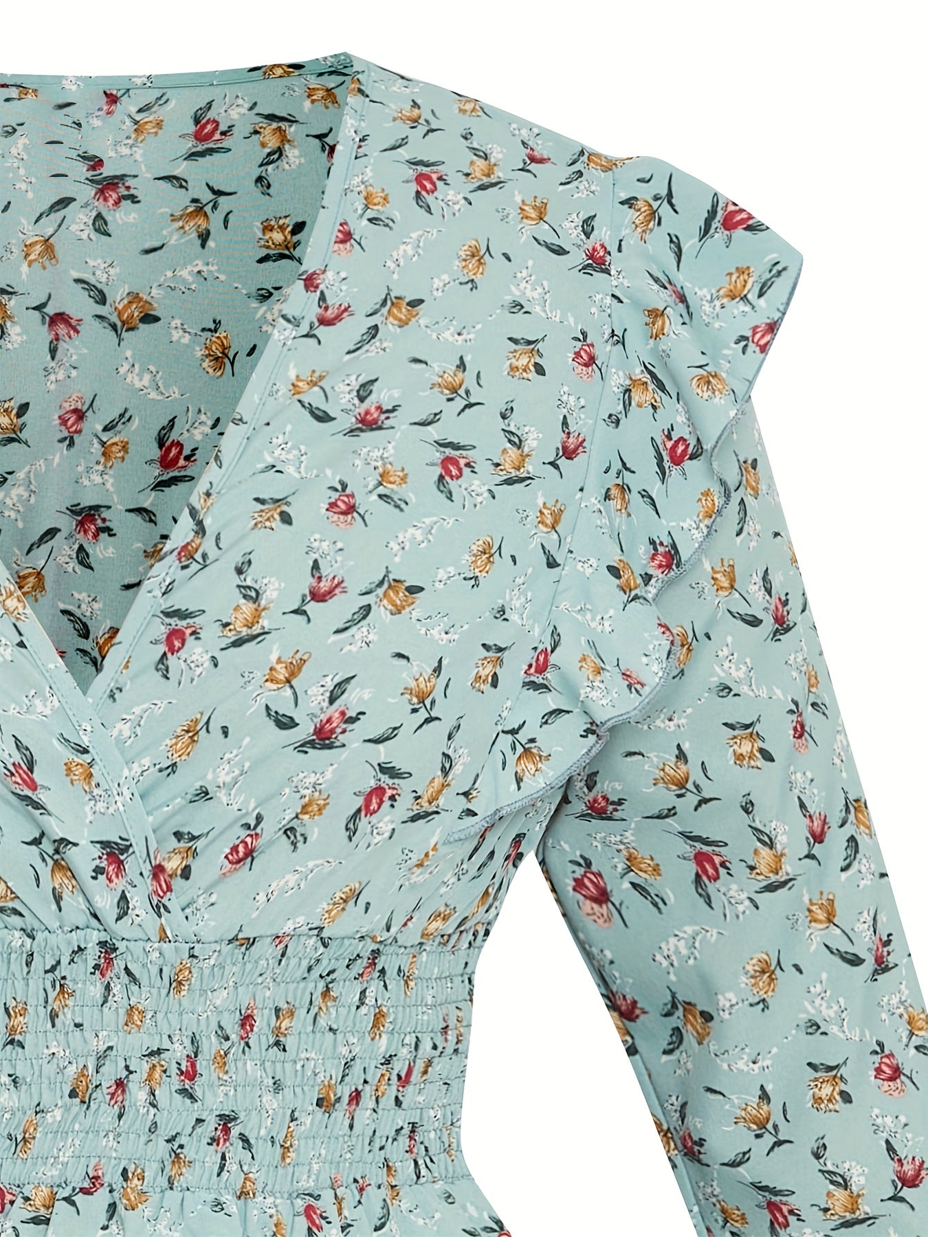  Ditsy Floral Print Shirred Waist Maxi Dress