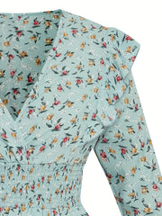  Ditsy Floral Print Shirred Waist Maxi Dress