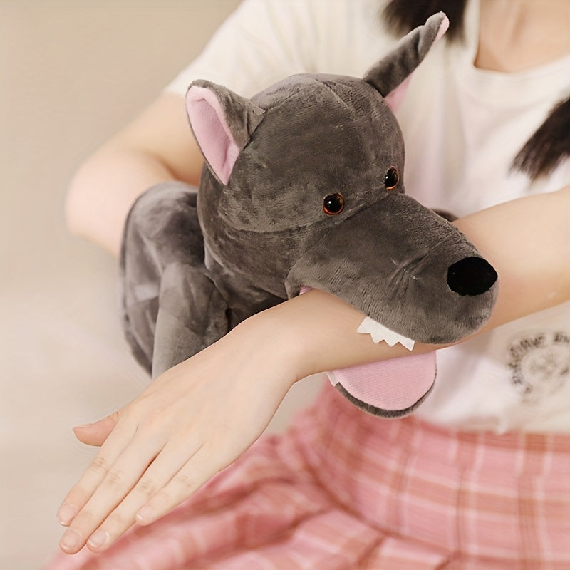 Gray Wolf Hand Puppet with Movable Mouth - Soft Polyester