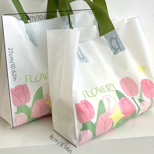 10pcs Tulip Clothing Store Tote Bags Plastic Shopping Gift Bags