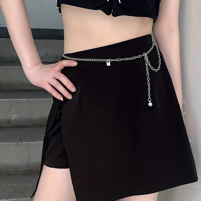 Metal Waist Chain Lock Pendant Silvery Belly Chain Hip Hop Decorative Chain Belt