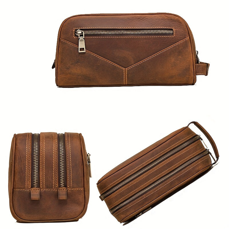 Men's Leather Travel Clutch Bag Briefcase Toiletry Bag