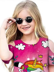 Girls 3D Print Off Shoulder Party Princess Dress