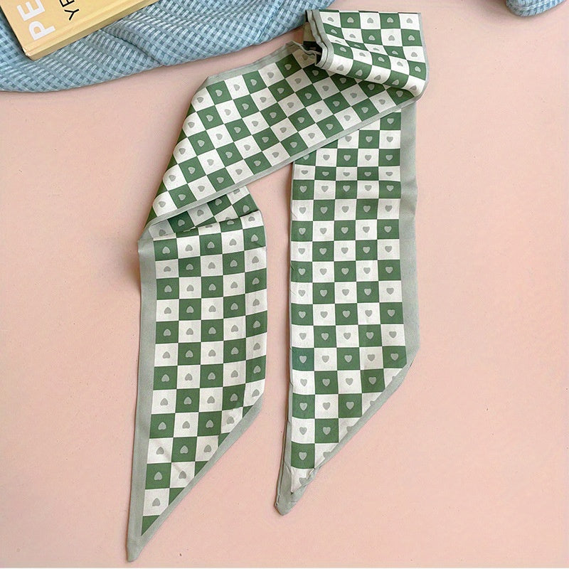 Green Printed Twilly Scarf Long Ribbon Neckerchief Classic