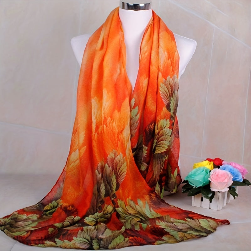Coral Flower Silk Scarf Wrap for Daily Decoration