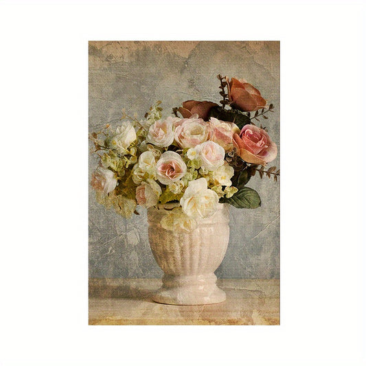 Vintage Pink & Roses In Vase Floral Plants Photography Wall Decor