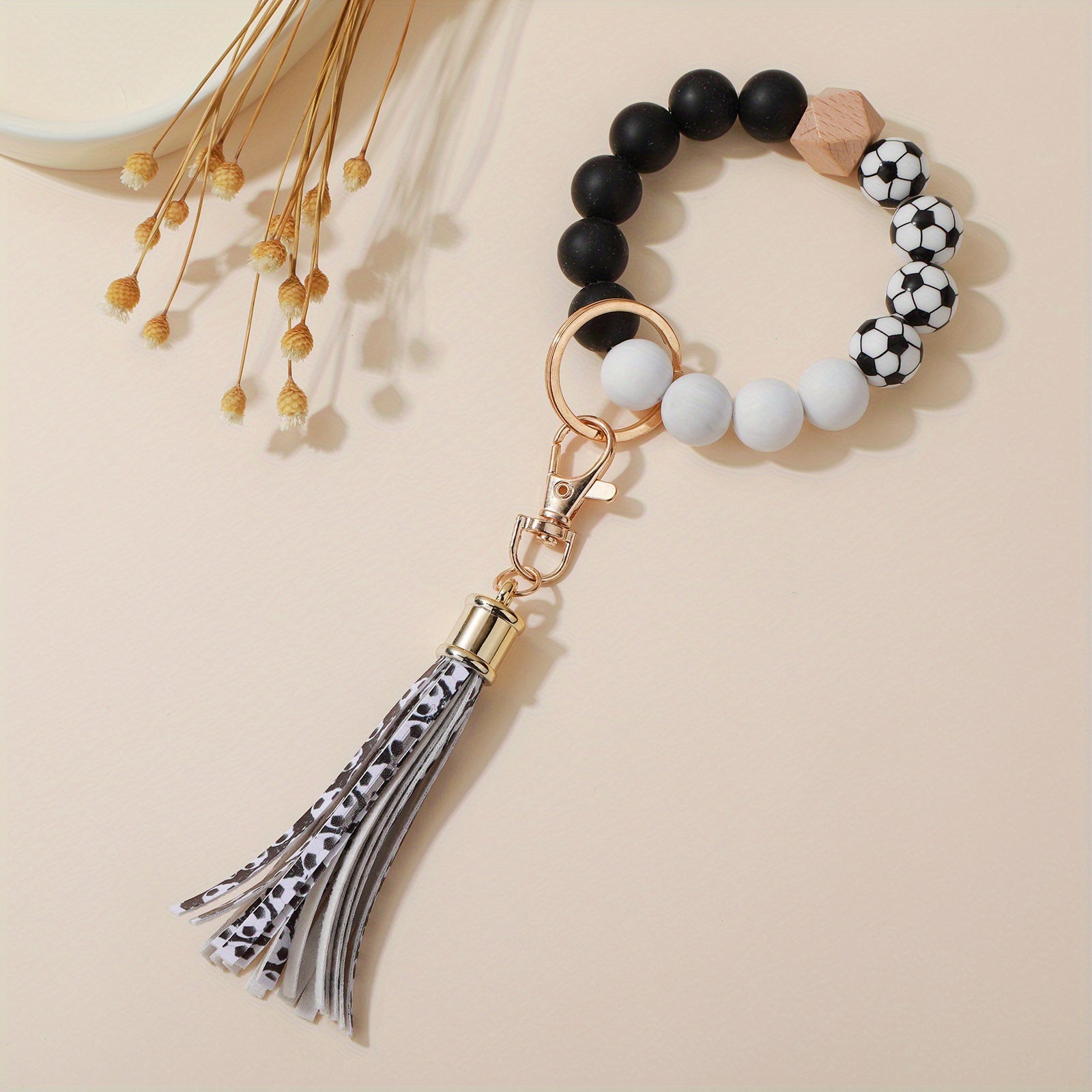 Silicone Bead Bracelet Key Chain Baby Tassel