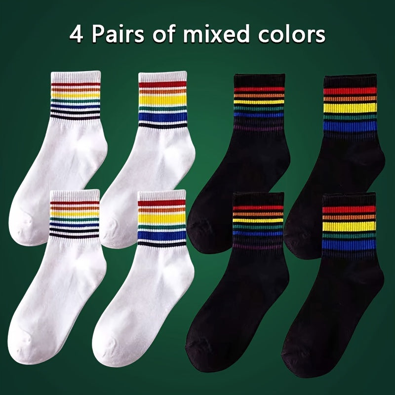 Rainbow Striped Socks Women's Mid Tube Stockings