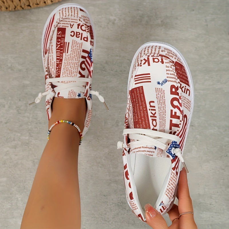 Newspaper Print Canvas Loafers Round Toe Lightweight Shoes