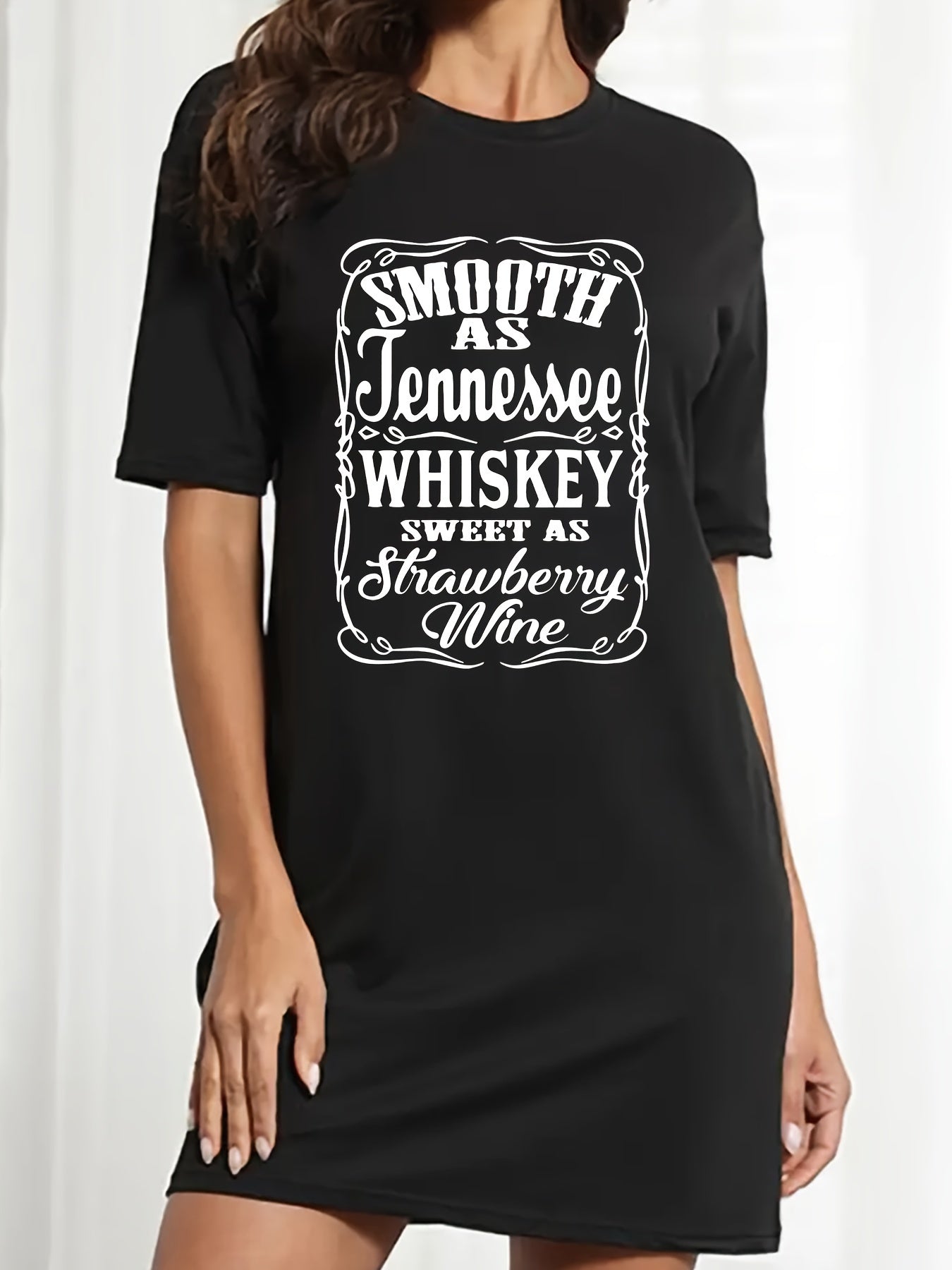  Casual Dress Women's Plus Slogan Print Tee Dress