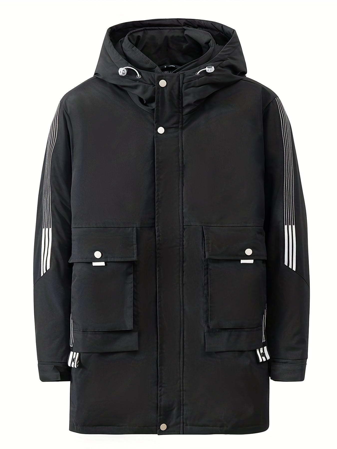 Men's Hooded Puffer Jacket Warm Winter Big Pockets Solid Coat