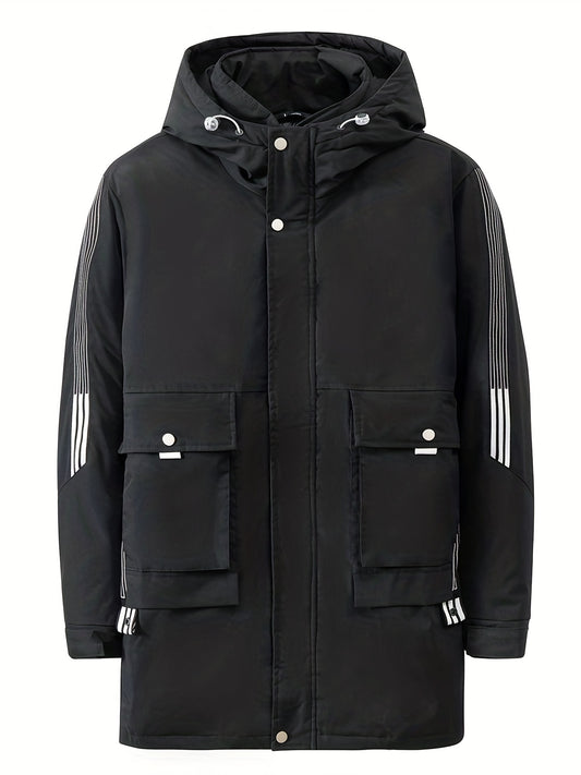 Men's Hooded Puffer Jacket Warm Winter Big Pockets Solid Coat