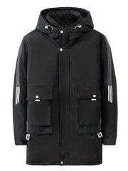 Men's Hooded Puffer Jacket Warm Winter Big Pockets Solid Coat